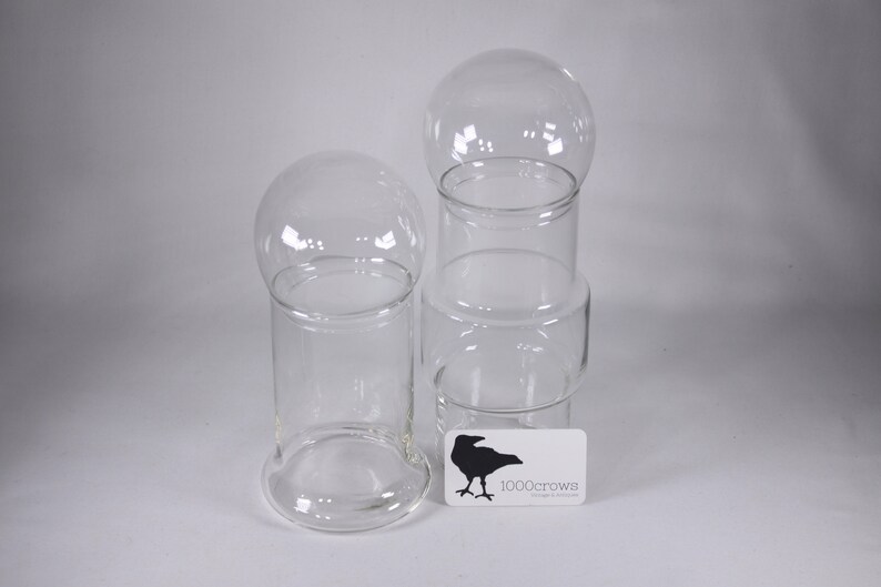 Set of 2 MCM glass storage jars, modernist Scandi blow mold vase decanters image 5