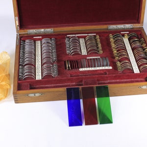 Antique optometry eye test kit, Vintage optician trial lens set, medical antique original wooden case, eyesight vision optical medical kit image 2