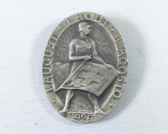 1929 Franz Wanger Swiss National Day badge 1st of August, Huguenin Le Locle pinback brooch
