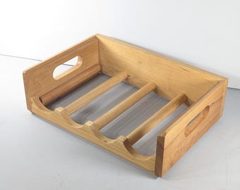 Vintage 4 bottle Wooden Wine rack carrier, Stacking Storage Box
