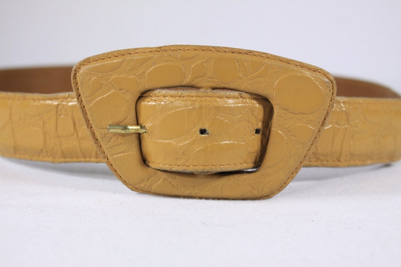 1970s caramel brown leather belt 33 size Large, vintage Ceinture EMMANUEL belt patterned atomic 1970s ladies belt, genuine leather belt image 3