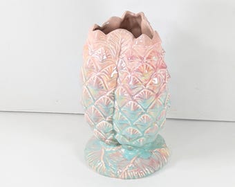 1940s Beswick pineapple vase #1306 in Pastel pink green yellow