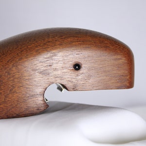 Large teak whale bottle opener, mid century modern bar wares, nautical home decor image 9