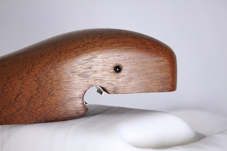 Large teak whale bottle opener, mid century modern bar wares, nautical home decor image 9