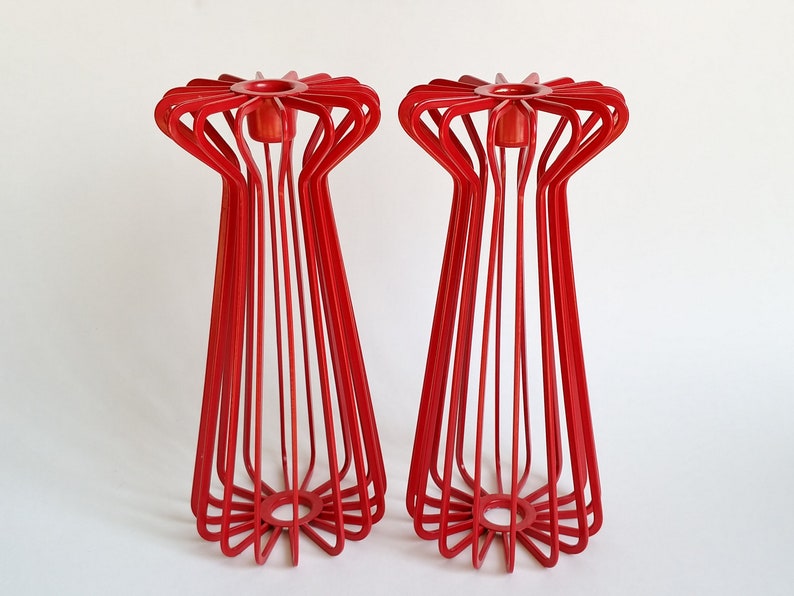 1990s Ikea Tradig Red Metal Wire Candlestick Holders Ehlen Johansson Scandinavian Design Pair image 1