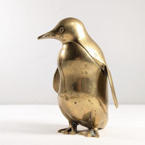 Vintage 6.5&quot; brass Penguin figurine, penguin ornament, vintage mcm home decor, funny quirky housewarming gift