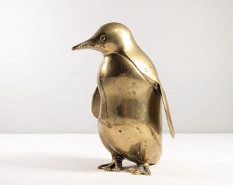 Figurine vintage de pingouin en laiton 6,5 pouces MCM Home Decor