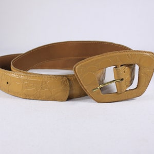 1970s caramel brown leather belt 33 size Large, vintage Ceinture EMMANUEL belt patterned atomic 1970s ladies belt, genuine leather belt image 2