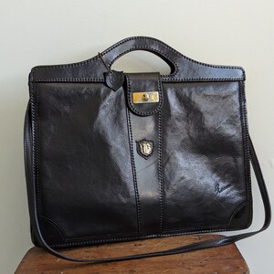 Vintage La Benci black leather attache briefcase monogram LB, vintage leather laptop bag with shoulder strap image 3