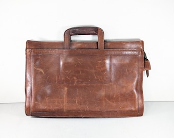 Distressed Brown Leather Attaché, Genuine Leather Laptop Sleeve, Soft sided Briefcase