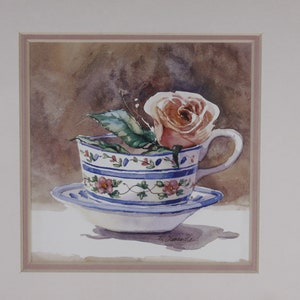 Vintage Marilyn Simandle framed teacup prints for Eatons, watercolour teacup painting prints image 6