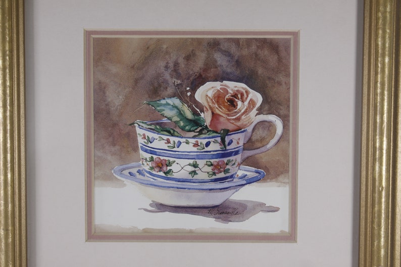 Vintage Marilyn Simandle framed teacup prints for Eatons, watercolour teacup painting prints image 6