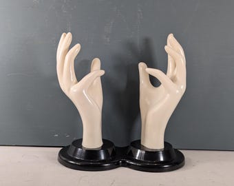 Vintage 1990s plastic display hands, double mannequin life sized hands jewelry stand, gloves display