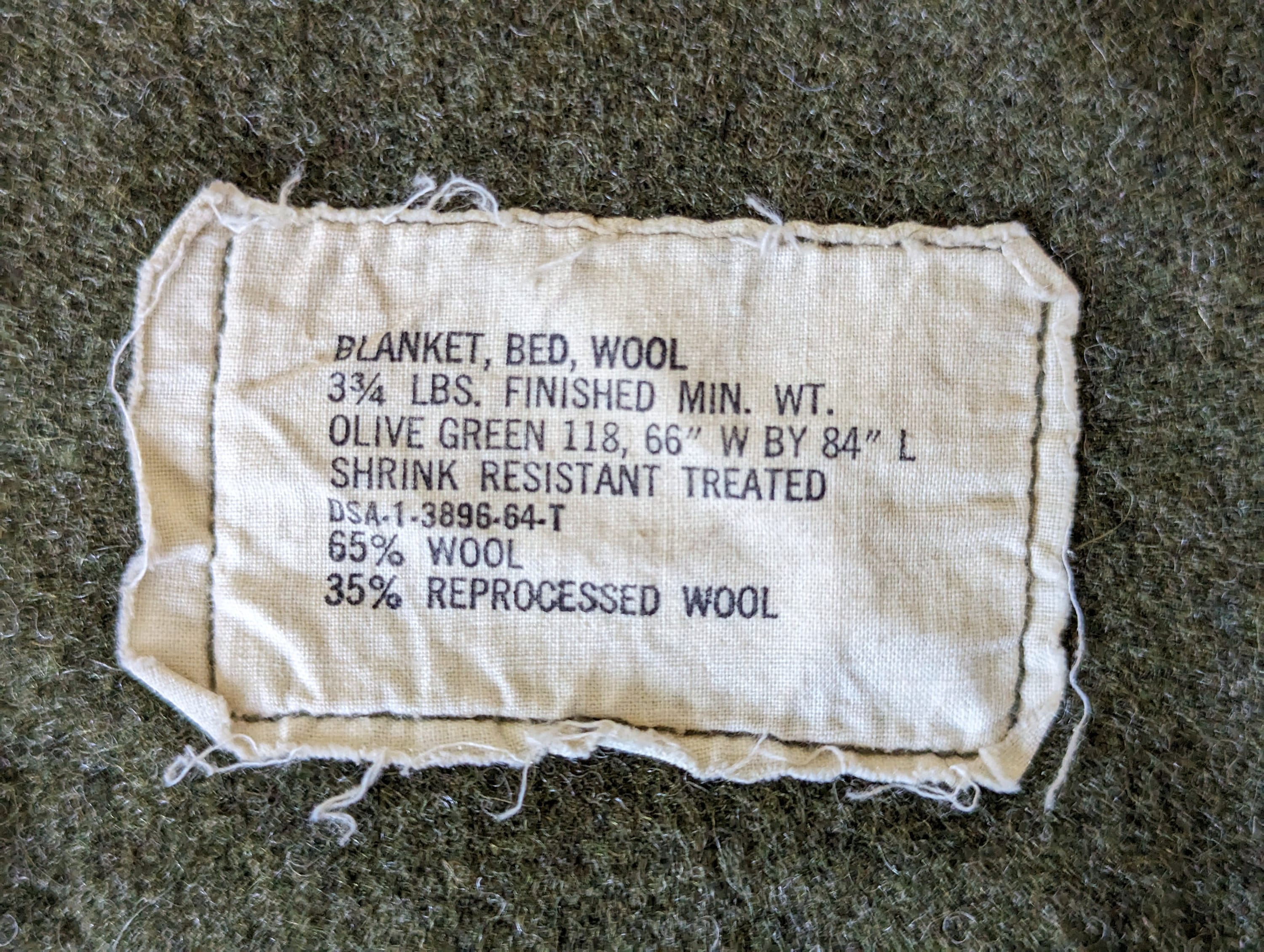Vintage Vietnam War US Army Wool Bed Blanket DSA-1-3896-64-T Olive