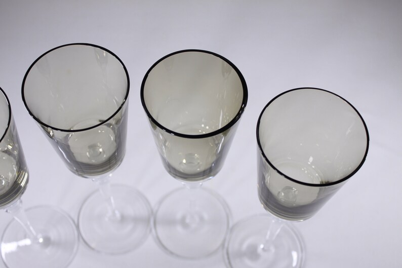 Vintage 10 tall two-tone wine glasses set of 4, smoky glass crystal or glass stemware image 7