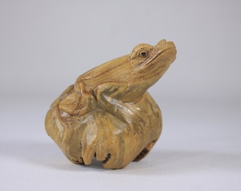 Parasite wood frog carving, amphibian home decor