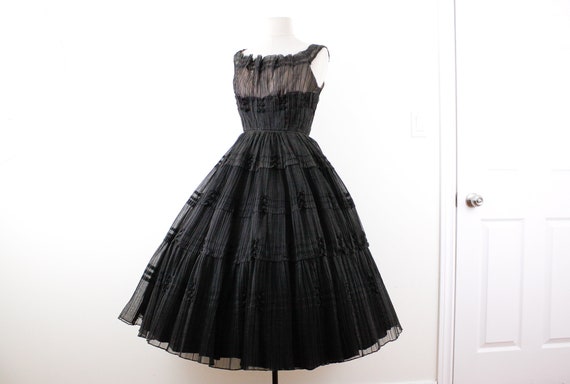 1950s black tulle evening dress by Rappi W 23", vi