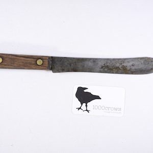 Antique Carbon steel butchers knife, full tang wood handled chefs blade, Vintage wood handle chefs knife image 1