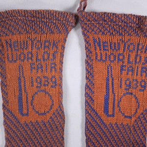 1939 New York Worlds Fair socks, Atomic Era Art Deco pair of socks in orange and blue image 2