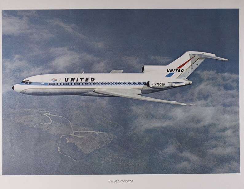 RESERVED for Rhett 1960s United Airlines 727 Jet Mainliner Airplane