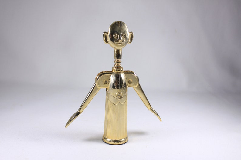 Vintage 8 SOMMELIER 'Pierre The Butler' Wine Bottle Opener Corkscrew, Gold plated Italian Bar Tool mid-century barware housewarming gift image 1