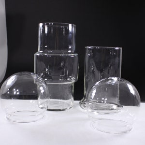 Set of 2 MCM glass storage jars, modernist Scandi blow mold vase decanters image 10