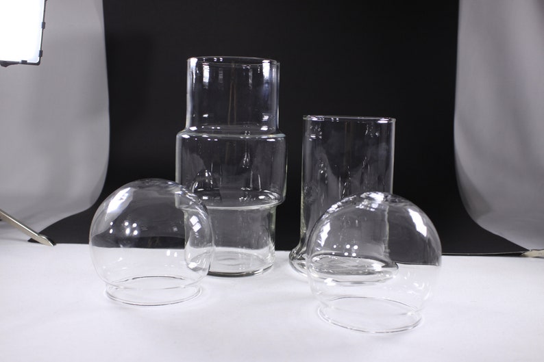 Set of 2 MCM glass storage jars, modernist Scandi blow mold vase decanters image 10