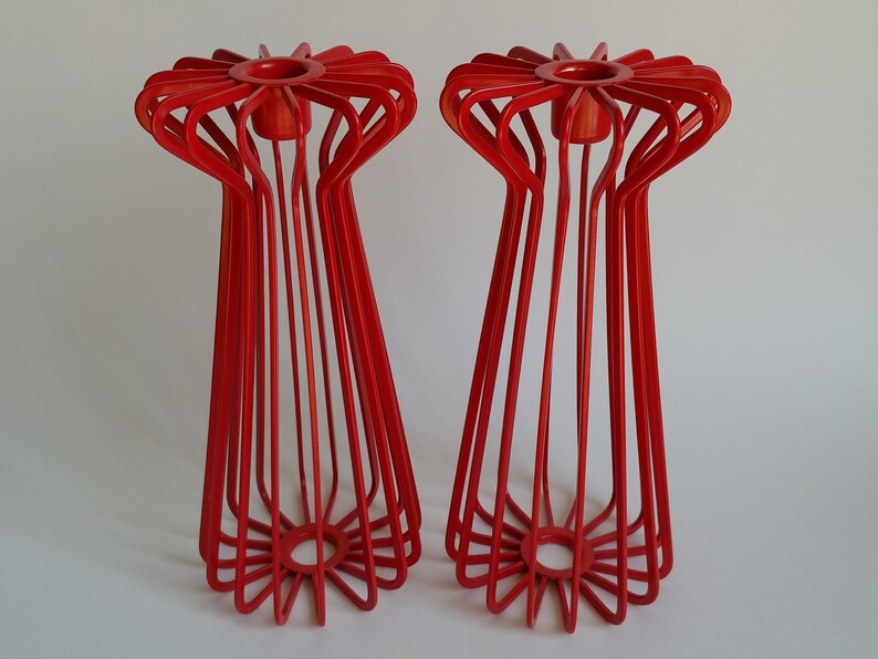 1990s Ikea Tradig Red Metal Wire Candlestick Holders Ehlen Johansson Scandinavian Design Pair image 5