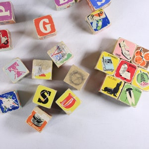 1960s mcm retro Picture Cubes AS IS, WB 260 made in China, alphabet blocks animals items spelling words reading teaching aid image 8