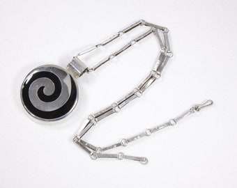 Vintage 1960s chunky spiral necklace, Mexico Sterling silver hypnotic sci-fi Twilight zone pendant, Italian 1960s style jewelry