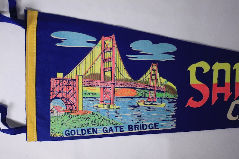 Vintage 26 NEON San Francisco California Golden Gate Bridge tourist souvenir pennant, vintage travel souvenir image 5