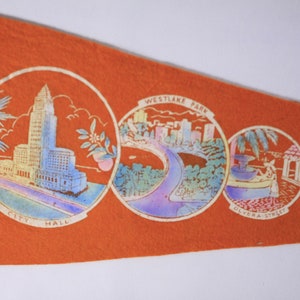 1950s Los Angeles tourist souvenir pennant 26, orange felt banner, student dorm room gift image 4