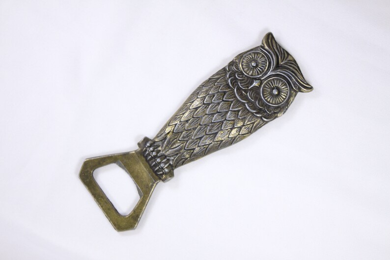 Vintage Owl bottle opener made in Italy, cast metal barware image 1