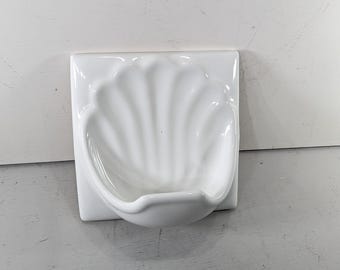 Vintage White Ceramic Seashell Soap holder, Tile install wall mounted soap dish