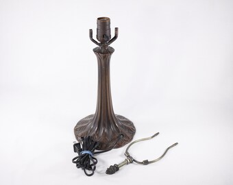 Vintage art nouveau style Tree Trunk metal table lamp base, Tiffany-style bronzed lamp body with lily pads