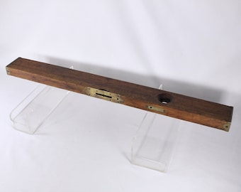 Antique 30" 1890 Stanley Rule & Level Co Wood + brass spirit level no 3, vintage hardware tool, classic carpentry construction tools