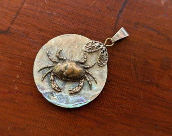 Gorgeous detailed Cancer zodiac pendant on real shell, crab necklace, crab pendant, nautical jewelry gift