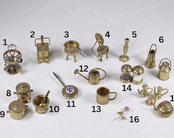 CHOOSE vintage brass miniatures, metal dollhouse Kitchen, hobbies, garden, pantry items