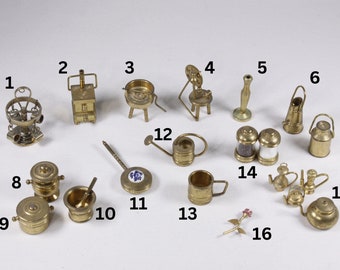 CHOOSE vintage brass miniatures, metal dollhouse Kitchen, hobbies, garden, pantry items