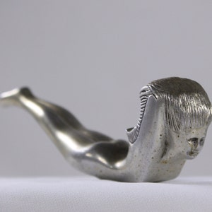 Original Art deco Nude bottle opener, elegant Bauhaus flying nymph adult aluminium hood ornament image 1