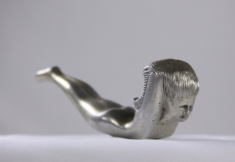 Original Art deco Nude bottle opener, elegant Bauhaus flying nymph adult aluminium hood ornament image 1