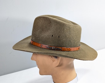 Olive Green Felt Cowboy Hat 57 cm, Outback Bushman Style, Made in Canada