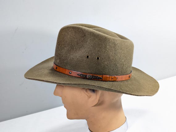 Olive Green Felt Cowboy Hat 57 Cm, Outback Bushman Style 