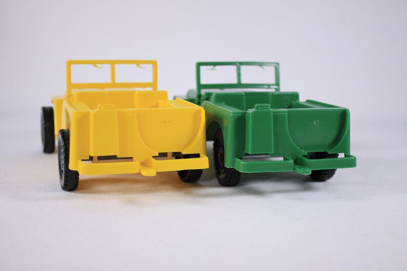 Vintage plastic Jeep Toy Willys jeep made in Canada CHOOSE Yellow or Green ca 1980s image 4