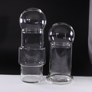 Set of 2 MCM glass storage jars, modernist Scandi blow mold vase decanters image 6