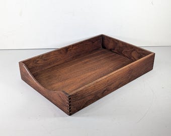 Vintage oak wooden legal letter tray, dovetailed IN OUT desk mail organizer