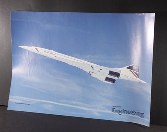 1980s British Airways Concorde travel poster 11.5 x 16.5" photo enlargement, vintage BA engineering airline advertisement