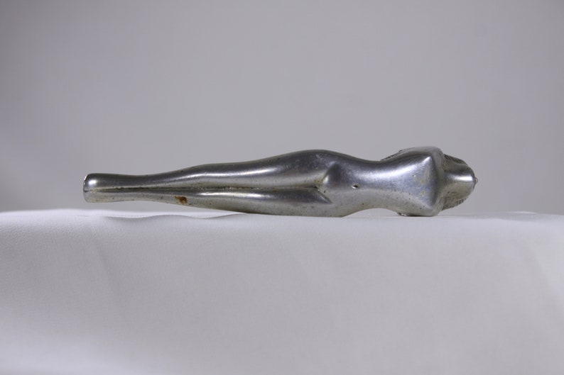 Original Art deco Nude bottle opener, elegant Bauhaus flying nymph adult aluminium hood ornament image 3