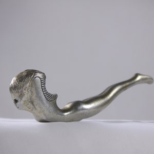 Original Art deco Nude bottle opener, elegant Bauhaus flying nymph adult aluminium hood ornament image 2