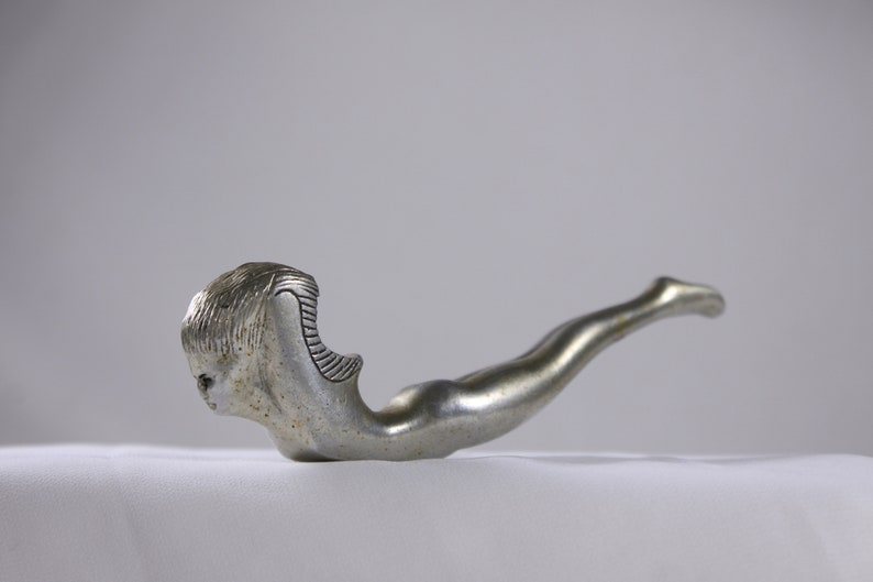 Original Art deco Nude bottle opener, elegant Bauhaus flying nymph adult aluminium hood ornament image 2